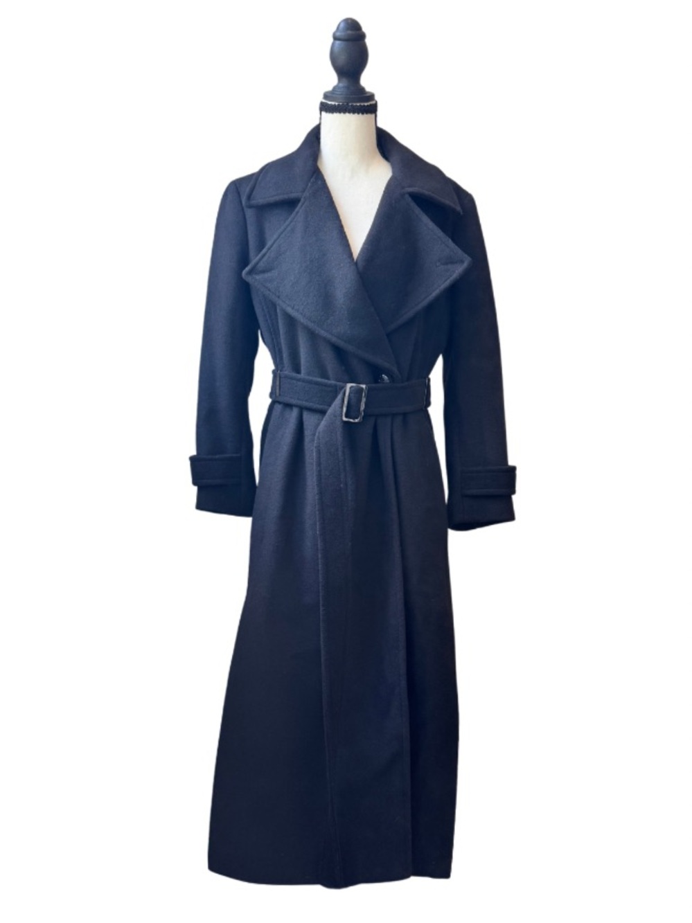 Calvin Klein Black Wool Blend Belted Maxi Coat Size 8 🖤✨